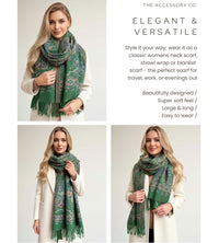 LARGE REVERSIBLE TRADITIONAL FLORAL PAISLEY WINTER SHAWL BLANKET SCARF - GREEN