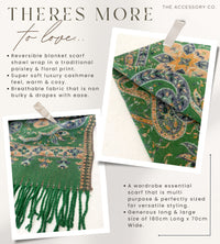 LARGE REVERSIBLE TRADITIONAL FLORAL PAISLEY WINTER SHAWL BLANKET SCARF - GREEN