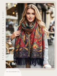 LARGE REVERSIBLE TRADITIONAL PAISLEY WINTER SHAWL BLANKET SCARF - GREEN