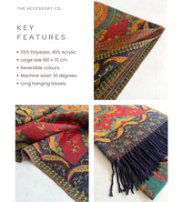 LARGE REVERSIBLE TRADITIONAL PAISLEY WINTER SHAWL BLANKET SCARF - GREEN