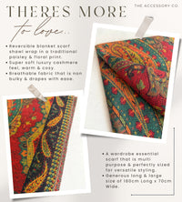 LARGE REVERSIBLE TRADITIONAL PAISLEY WINTER SHAWL BLANKET SCARF - GREEN