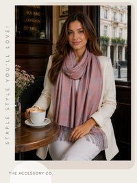 LARGE ROSE GOLD FLORAL DAISY PRINT GEOMETRIC REVERSIBLE PASHMINA SHAWL SCARF