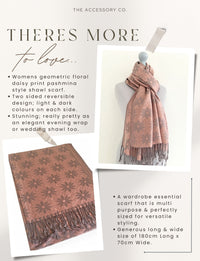 LARGE ROSE GOLD FLORAL DAISY PRINT GEOMETRIC REVERSIBLE PASHMINA SHAWL SCARF