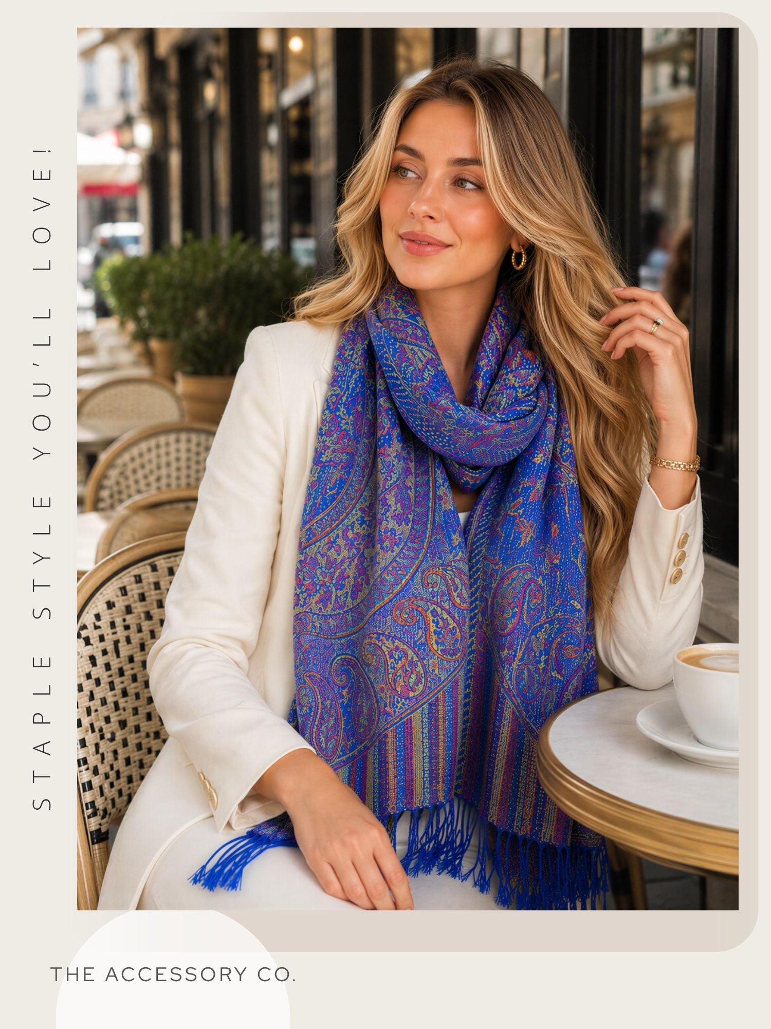 LARGE ROYAL BLUE MULTI COLOUR PAISLEY PASHMINA SHAWL SCARF WRAP - A-SHU.CO.UK