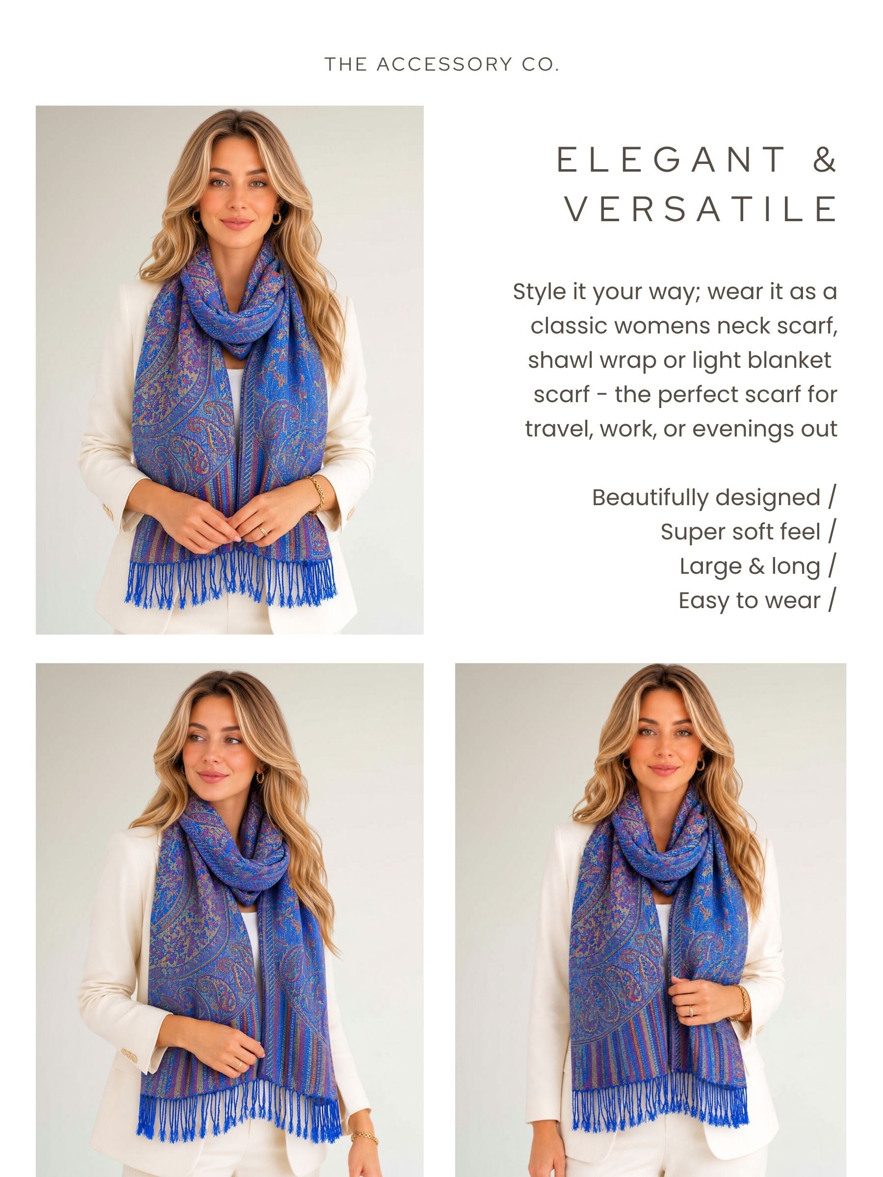 LARGE ROYAL BLUE MULTI COLOUR PAISLEY PASHMINA SHAWL SCARF WRAP - A-SHU.CO.UK