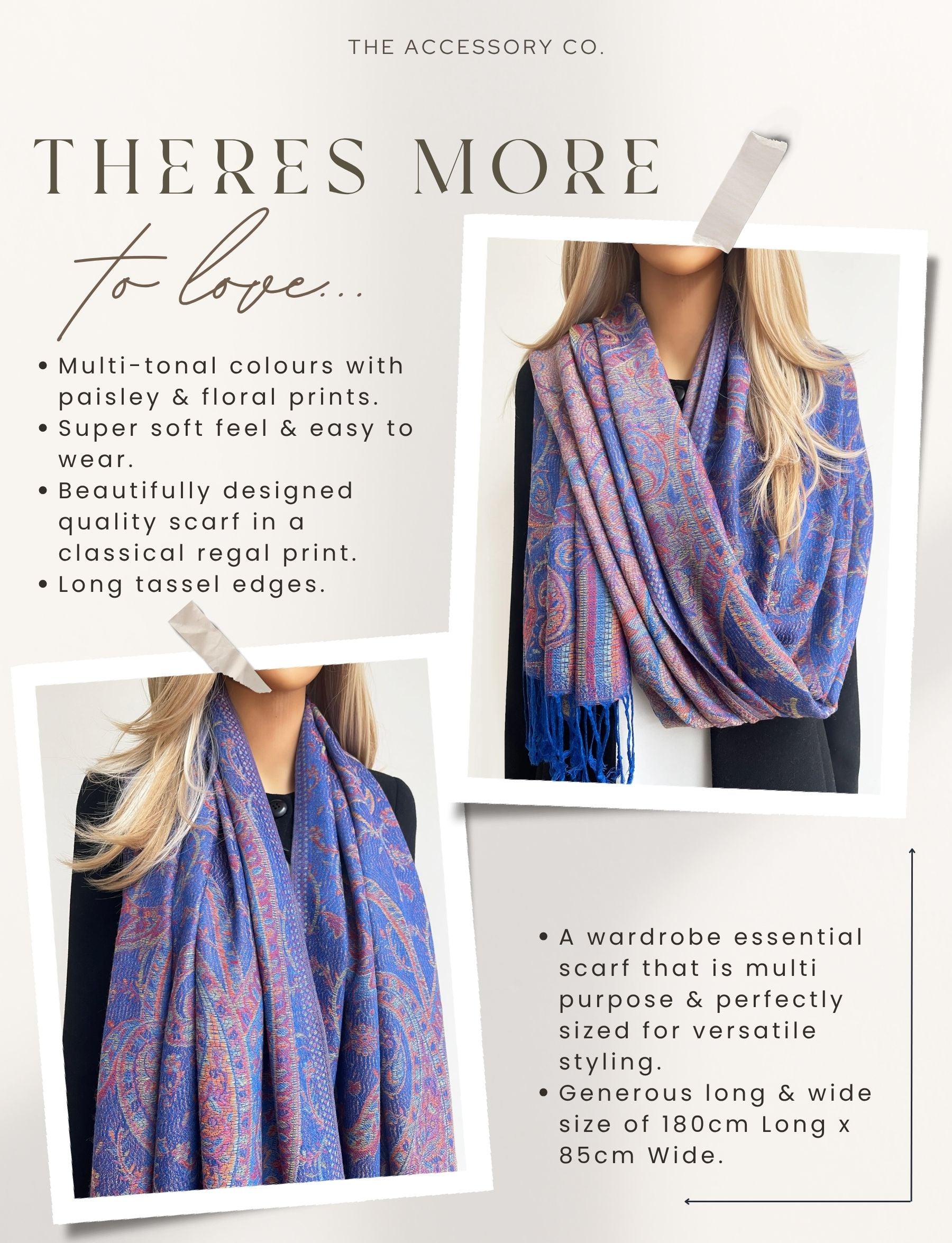 LARGE ROYAL BLUE MULTI COLOUR PAISLEY PASHMINA SHAWL SCARF WRAP - A-SHU.CO.UK
