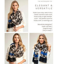 LARGE ROYAL BLUE RETRO LEOPARD PRINT SCARF