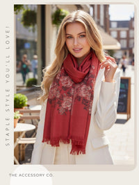 LARGE RUSTIC ORANGE FLORAL PRINT SILKY FEEL PASHMINA SHAWL SCARF - A-SHU.CO.UK