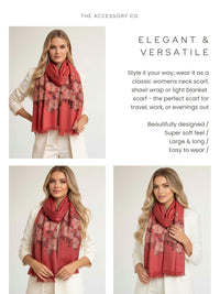 LARGE RUSTIC ORANGE FLORAL PRINT SILKY FEEL PASHMINA SHAWL SCARF - A-SHU.CO.UK