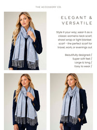 LARGE SILVERY BLUE SWIRL FLORAL PRINT REVERSIBLE PASHMINA SHAWL SCARF - A-SHU.CO.UK