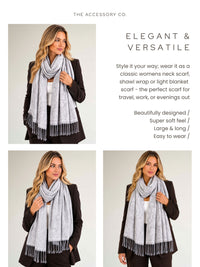 LARGE SILVER SWIRL FLORAL PRINT REVERSIBLE PASHMINA SHAWL SCARF - A-SHU.CO.UK
