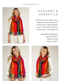 LARGE SUNSET RAINBOW FEATHER AND LEAF PRINT PASHMINA SHAWL SCARF