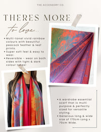 LARGE SUNSET RAINBOW FEATHER AND LEAF PRINT PASHMINA SHAWL SCARF