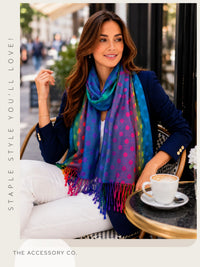 LARGE TEAL MULTI-COLOUR DOT PRINT PASHMINA SHAWL SCARF - A-SHU.CO.UK