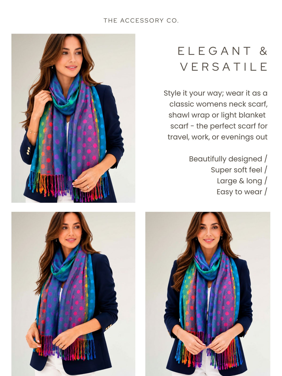 LARGE TEAL MULTI-COLOUR DOT PRINT PASHMINA SHAWL SCARF - A-SHU.CO.UK