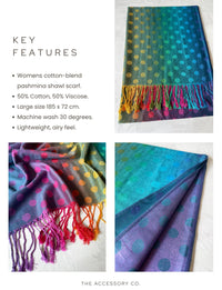 LARGE TEAL MULTI-COLOUR DOT PRINT PASHMINA SHAWL SCARF - A-SHU.CO.UK