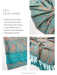 LARGE TEAL MULTI COLOUR PAISLEY PASHMINA SHAWL SCARF WRAP - A-SHU.CO.UK