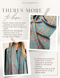 LARGE TEAL MULTI COLOUR PAISLEY PASHMINA SHAWL SCARF WRAP - A-SHU.CO.UK