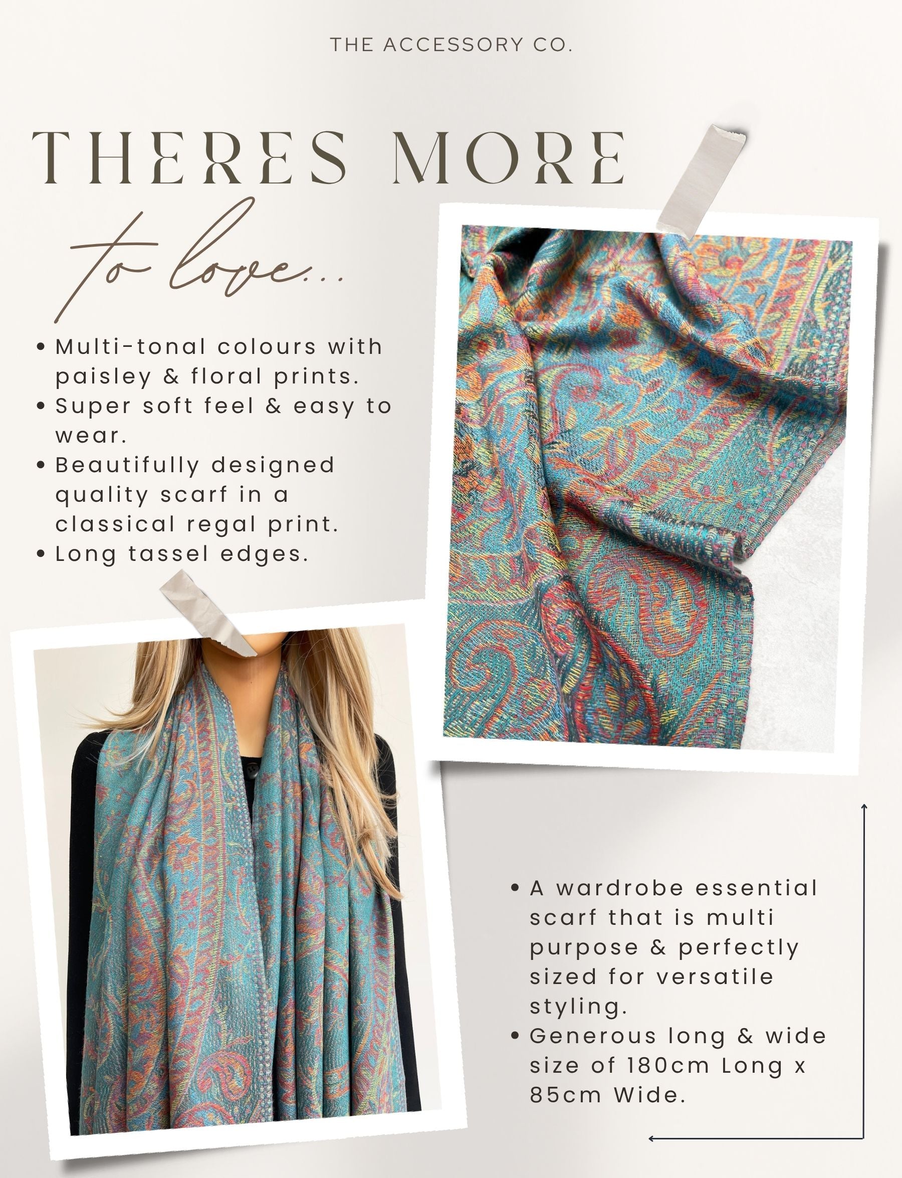 LARGE TEAL MULTI COLOUR PAISLEY PASHMINA SHAWL SCARF WRAP - A-SHU.CO.UK