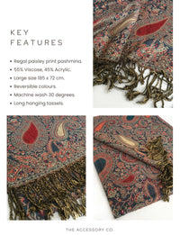 LARGE TEAL MULTI COLOUR PAISLEY PRINT PASHMINA SHAWL SCARF - A-SHU.CO.UK