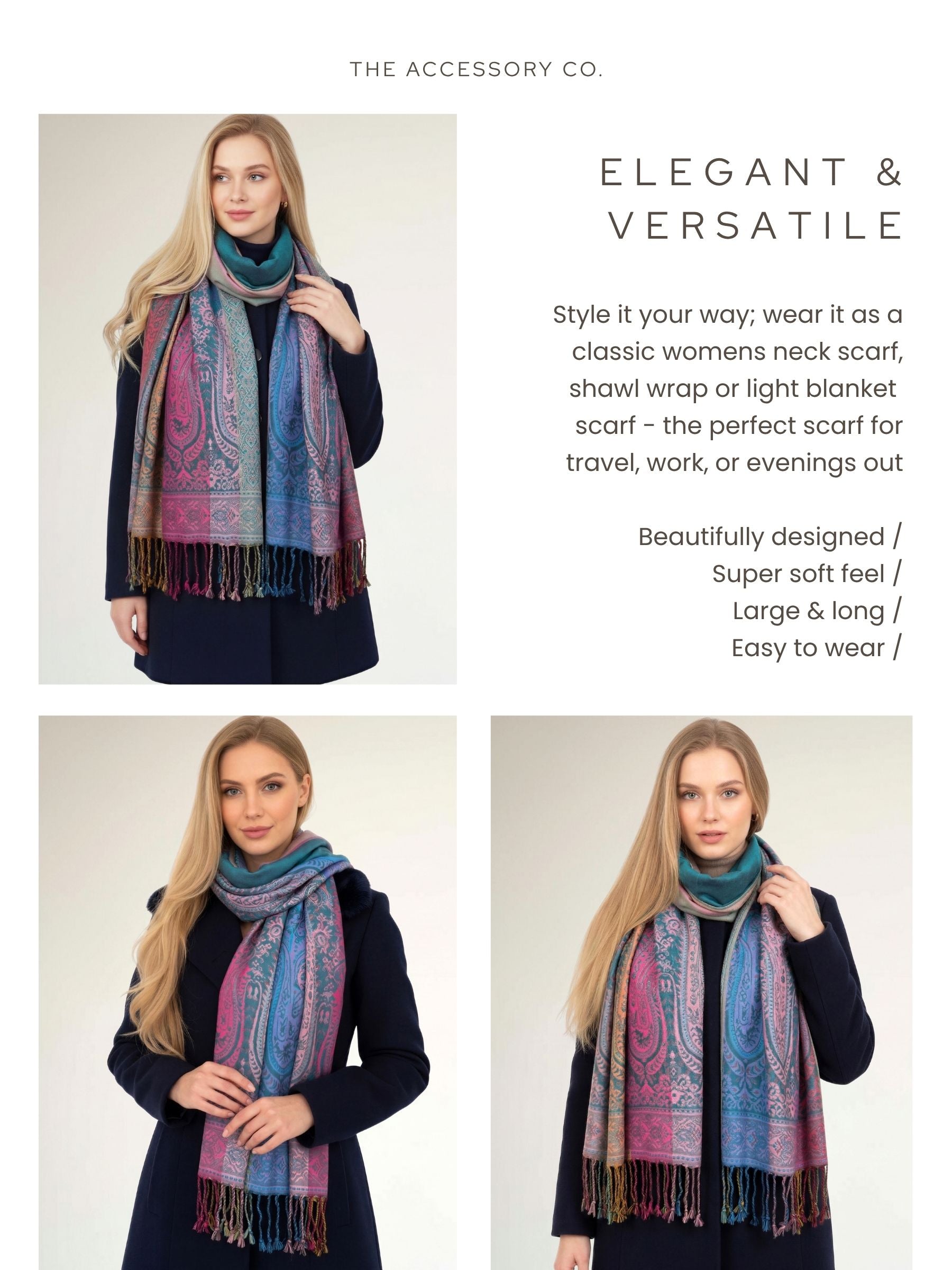 LARGE TEAL RAINBOW MULTI COLOUR PAISLEY PRINT PASHMINA SHAWL SCARF - A-SHU.CO.UK