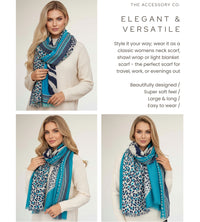 LARGE TURQUOISE BLUE TIGER AND LEOPARD PRINT SHAWL SCARF