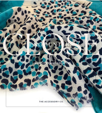 LARGE TURQUOISE BLUE TIGER AND LEOPARD PRINT SHAWL SCARF