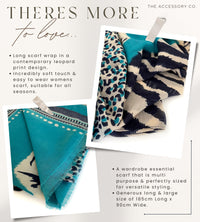 LARGE TURQUOISE BLUE TIGER AND LEOPARD PRINT SHAWL SCARF