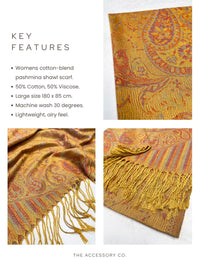 LARGE YELLOW MULTI COLOUR PAISLEY PASHMINA SHAWL SCARF WRAP - A-SHU.CO.UK