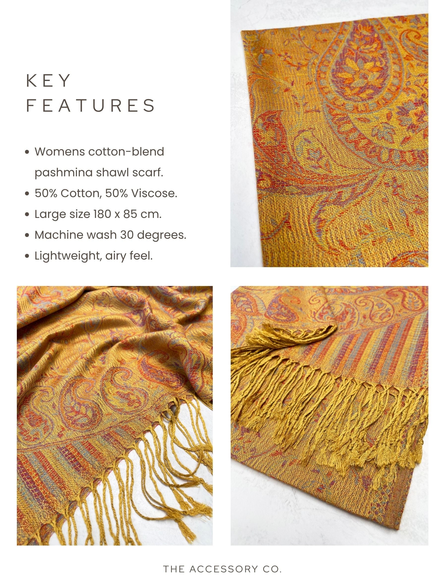 LARGE YELLOW MULTI COLOUR PAISLEY PASHMINA SHAWL SCARF WRAP - A-SHU.CO.UK