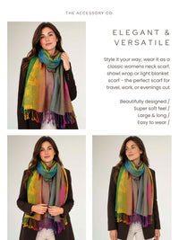 LARGE YELLOW RAINBOW FEATHER AND LEAF PRINT PASHMINA SHAWL SCARF