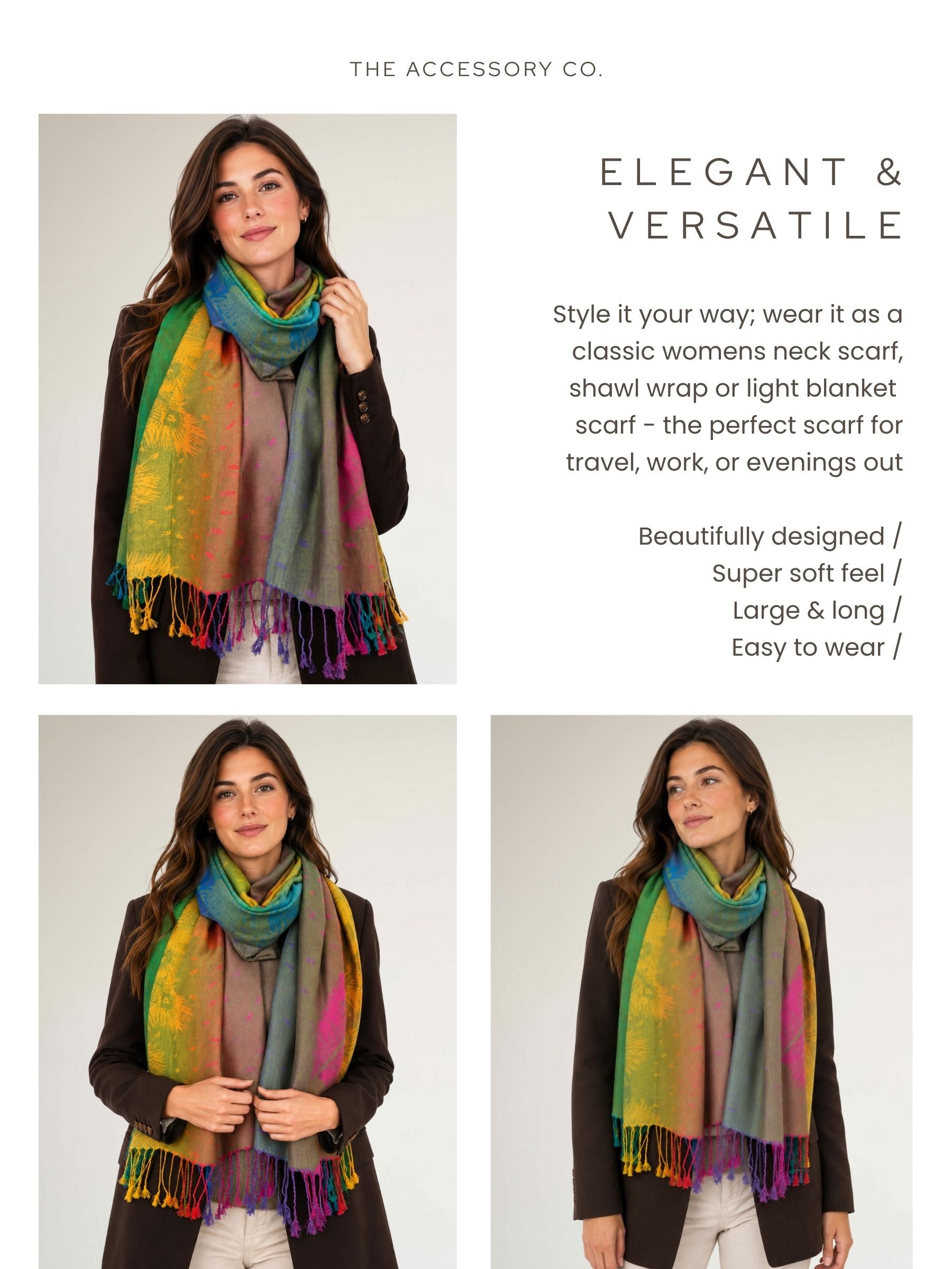 LARGE YELLOW RAINBOW FEATHER AND LEAF PRINT PASHMINA SHAWL SCARF