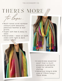 LARGE YELLOW RAINBOW FEATHER AND LEAF PRINT PASHMINA SHAWL SCARF