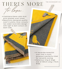 LARGE YELLOW ROBIN REVERSIBLE WINTER SHAWL BLANKET SCARF
