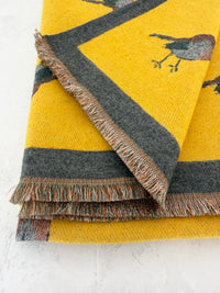 LARGE YELLOW ROBIN REVERSIBLE WINTER SHAWL BLANKET SCARF