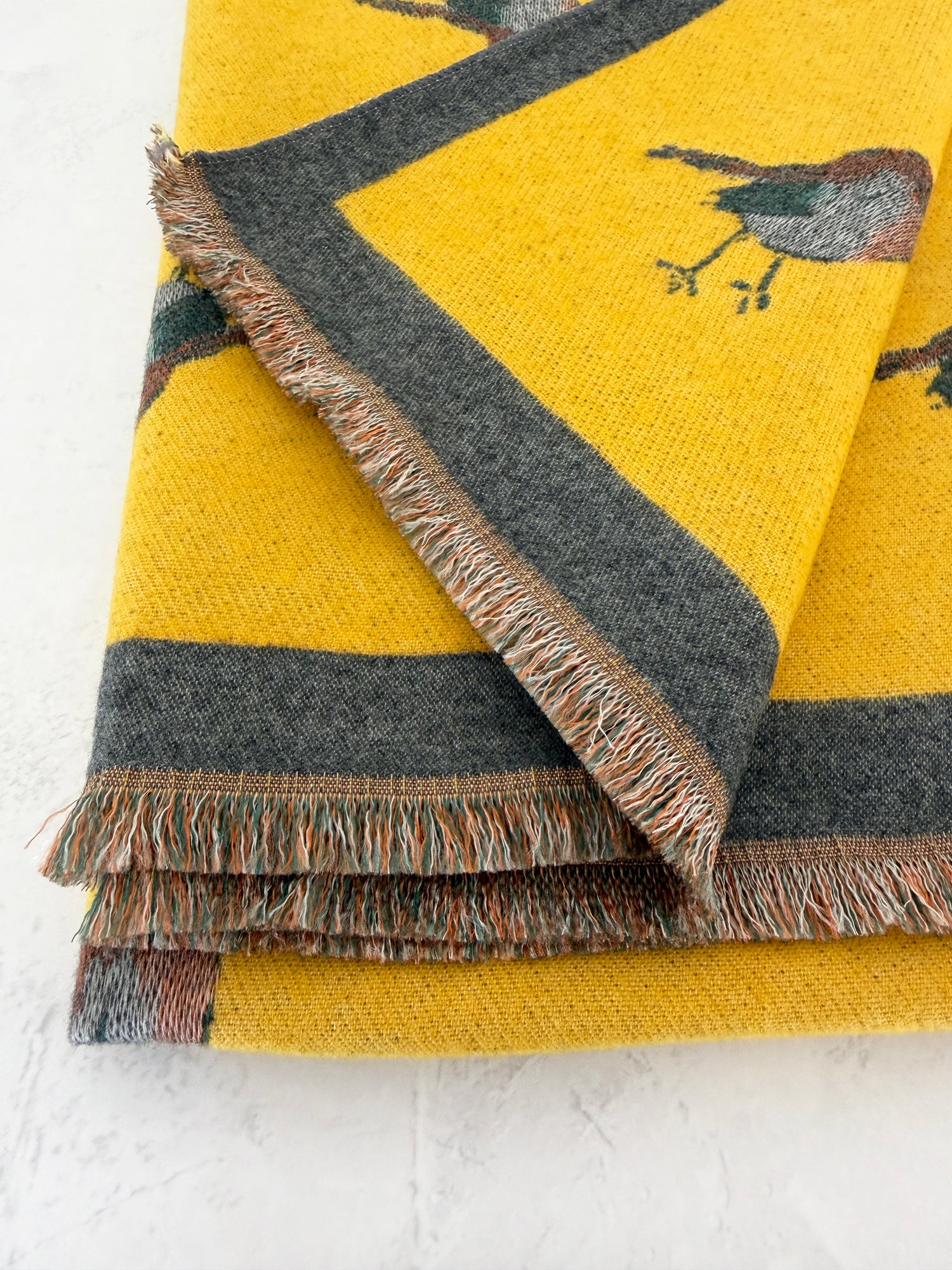 LARGE YELLOW ROBIN REVERSIBLE WINTER SHAWL BLANKET SCARF