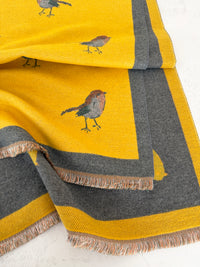 LARGE YELLOW ROBIN REVERSIBLE WINTER SHAWL BLANKET SCARF