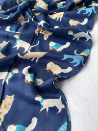 LIGHTWEIGHT BLUE SCARF WITH CATS