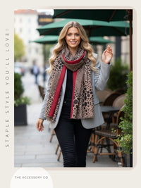 LIGHTWEIGHT BURGUNDY LEOPARD DOT PRINT SCARF