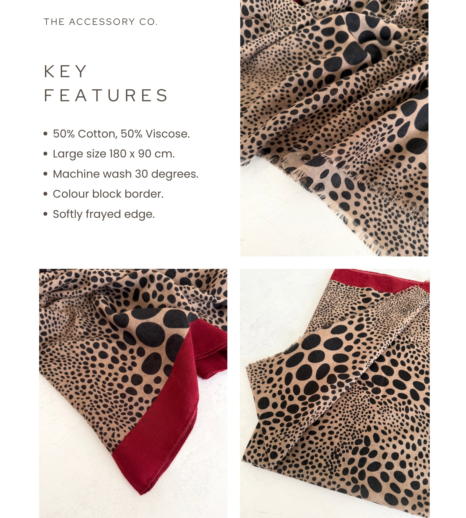 LIGHTWEIGHT BURGUNDY LEOPARD DOT PRINT SCARF