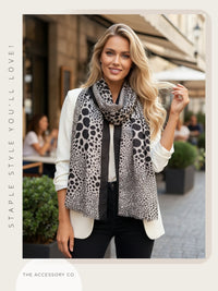 LIGHTWEIGHT BLACK LEOPARD DOT PRINT SCARF