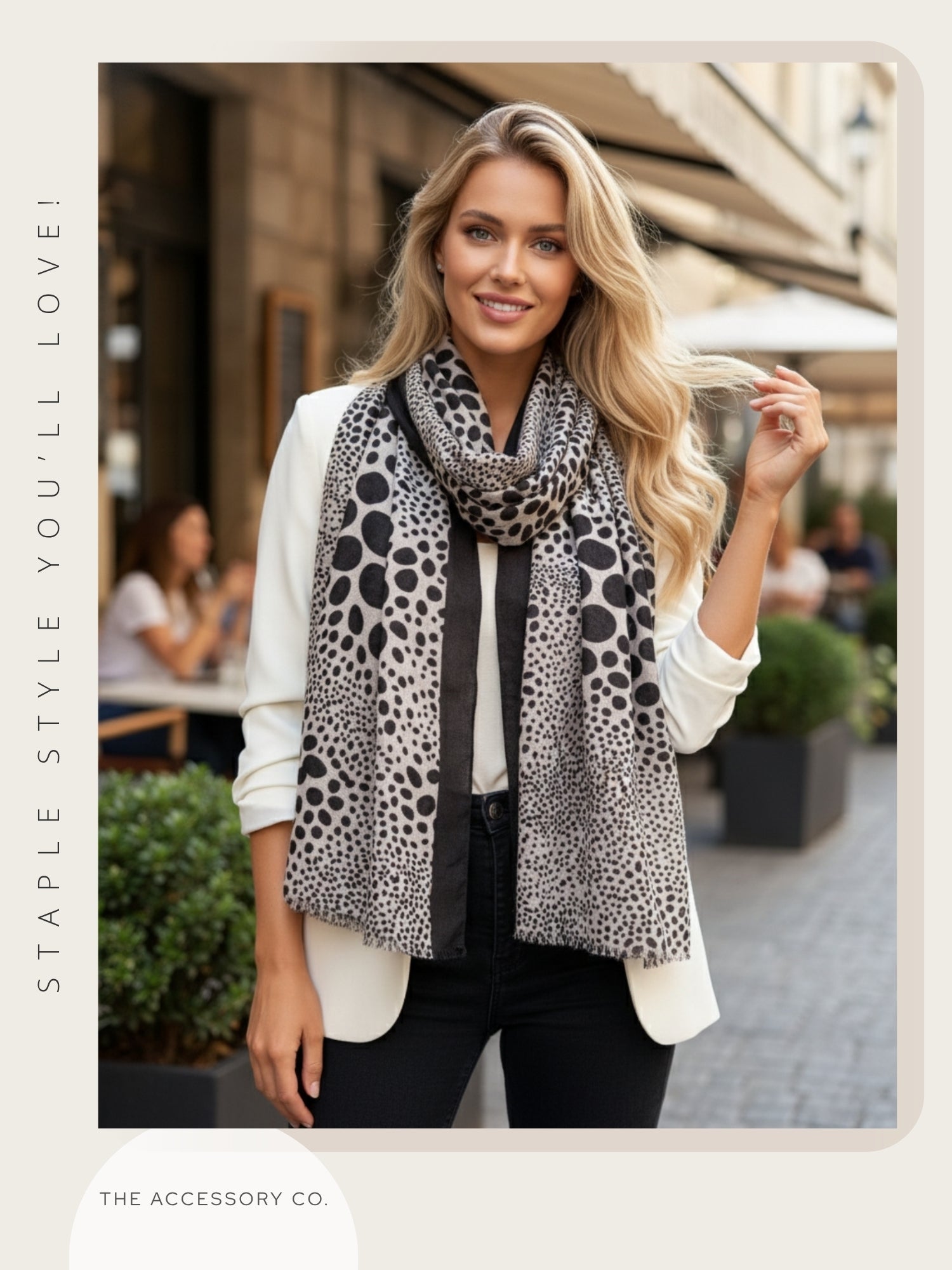 LIGHTWEIGHT BLACK LEOPARD DOT PRINT SCARF