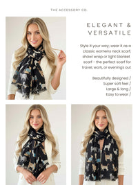 LIGHTWEIGHT BLACK SCARF WITH CATS - A-SHU.CO.UK