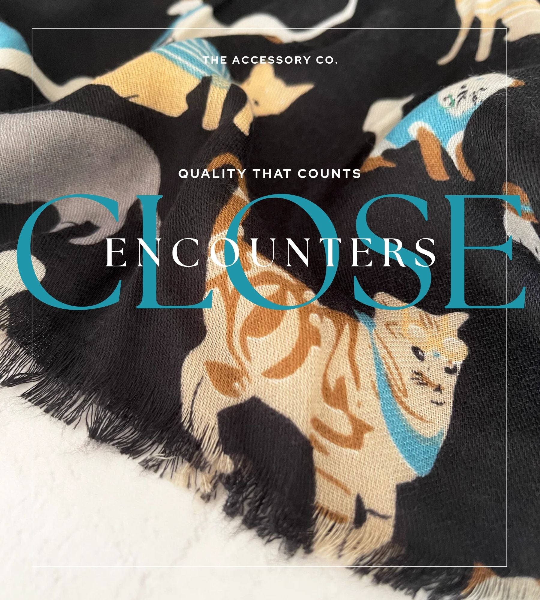 LIGHTWEIGHT BLACK SCARF WITH CATS - A-SHU.CO.UK