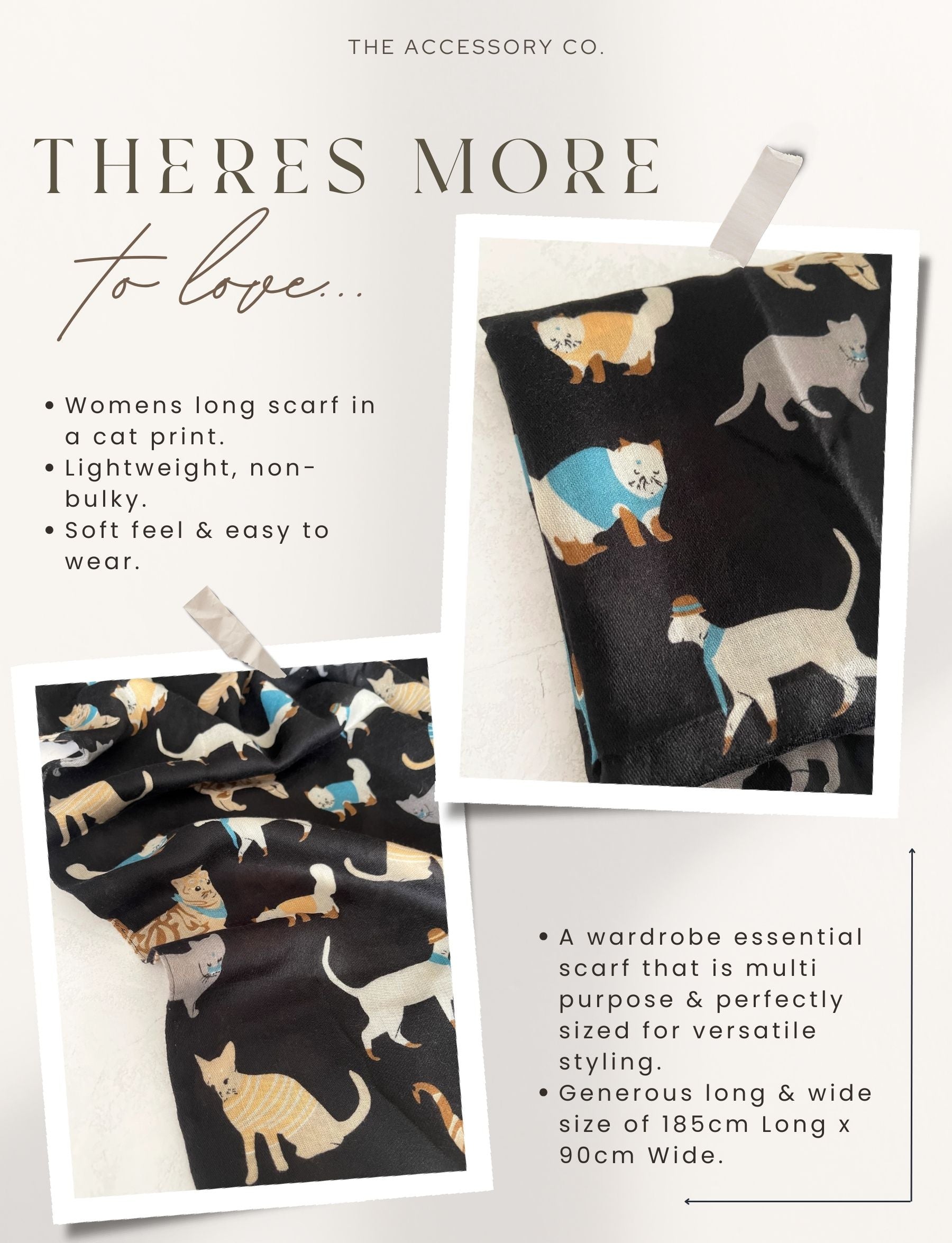 LIGHTWEIGHT BLACK SCARF WITH CATS - A-SHU.CO.UK