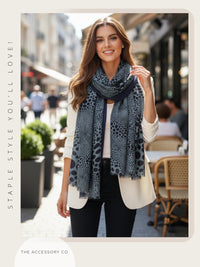 LIGHTWEIGHT BLUE LEOPARD DOT PRINT SCARF