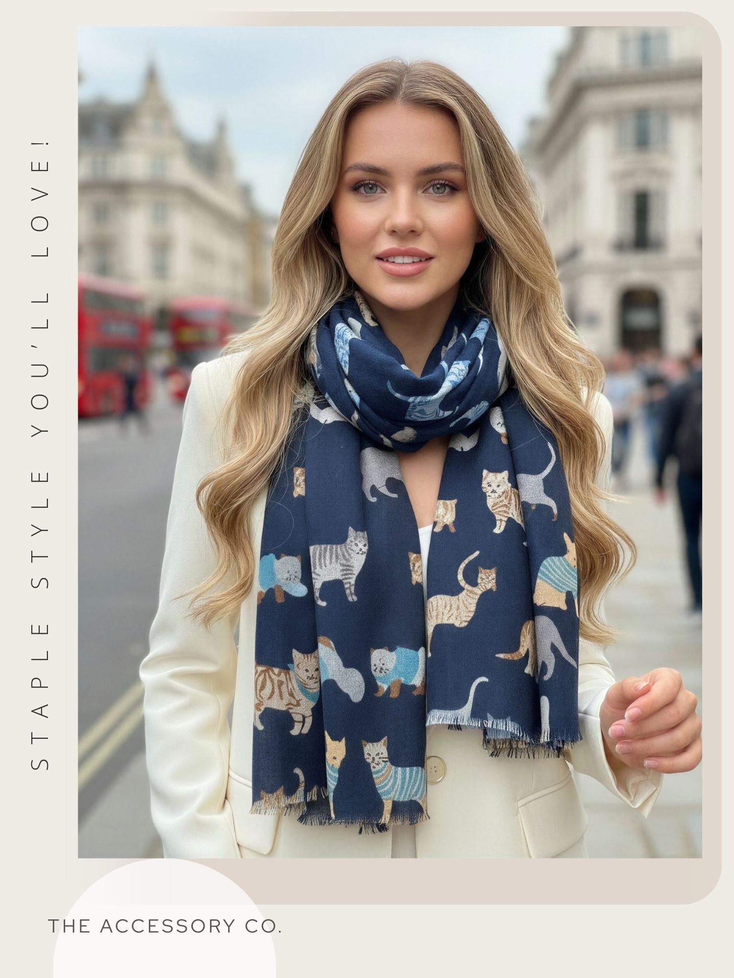 LIGHTWEIGHT BLUE SCARF WITH CATS - A-SHU.CO.UK