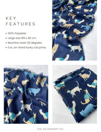 LIGHTWEIGHT BLUE SCARF WITH CATS - A-SHU.CO.UK