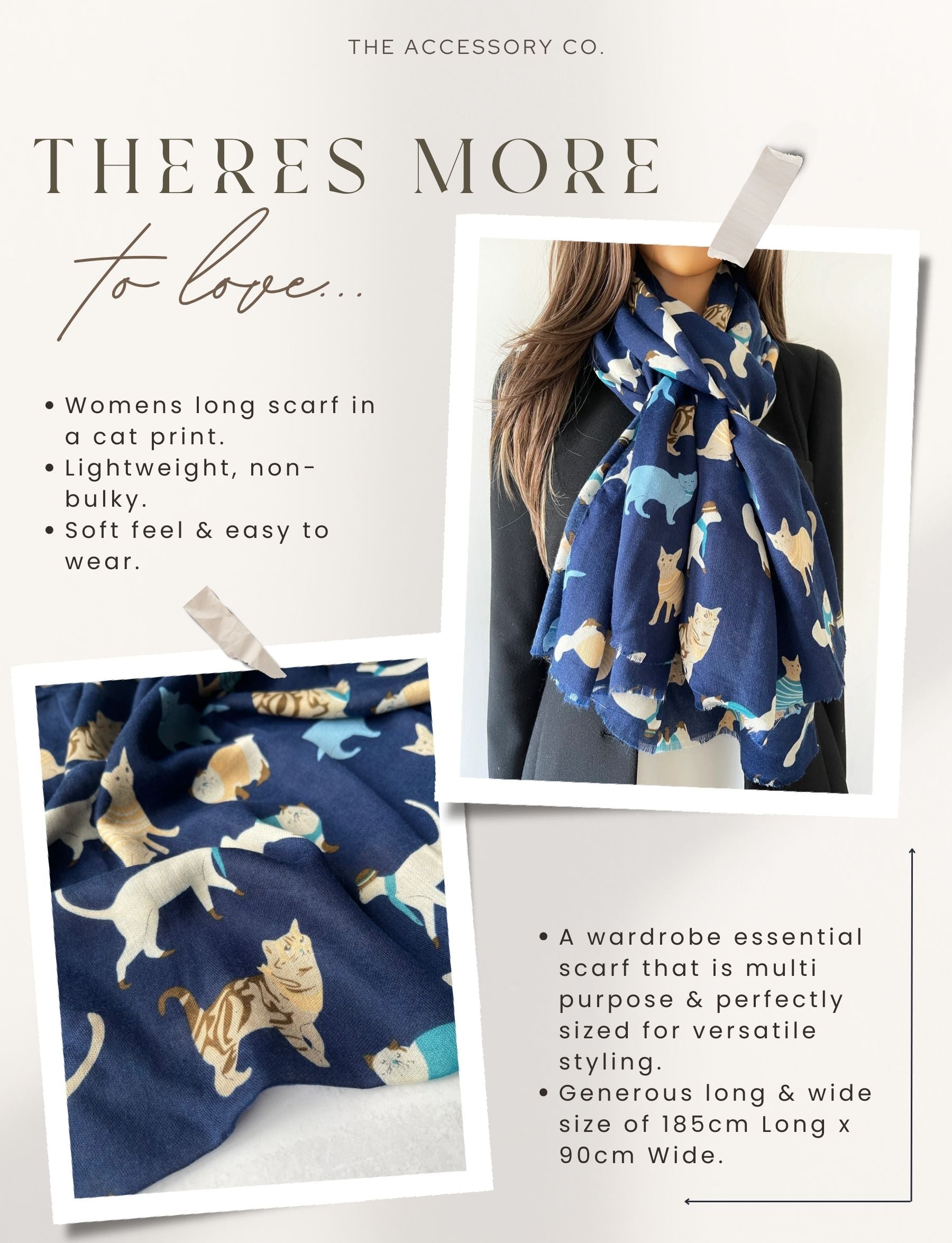 LIGHTWEIGHT BLUE SCARF WITH CATS - A-SHU.CO.UK