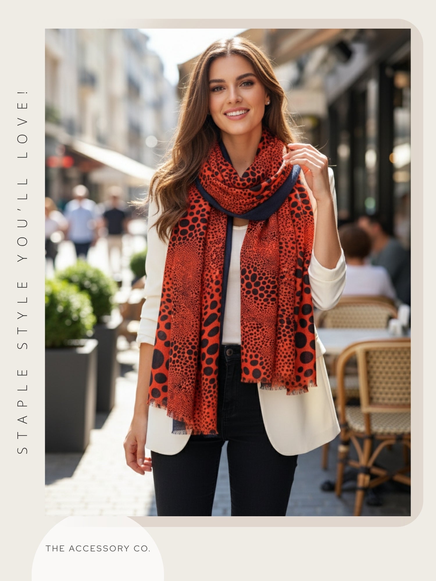 LIGHTWEIGHT BRIGHT ORANGE LEOPARD DOT PRINT SCARF
